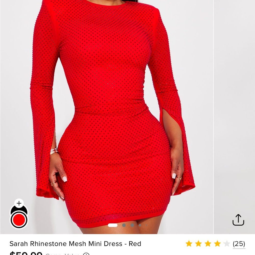 Red Rhinestone Mesh Mini Dress